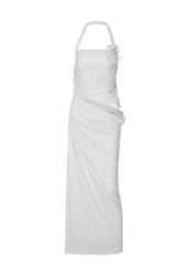 Halter White 3D Flowers Cutout Fitted Dress