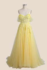 Yellow Floral Embroidery Strapless A-line Formal Dress
