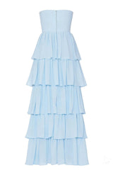 Light Blue Chiffon Sweetheart Ruffle Long Dress