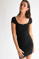 Square Neck Rose Bud Ribbed Mini Dress