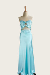 Twists Aqua Keyholes Satin Fitted Dress