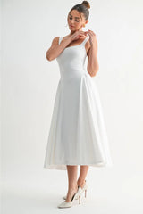 Monroe Scoop Neck Fit 'N Flare Midi Dress - White