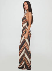 Esmira Halter Maxi Dress Brown Stripe