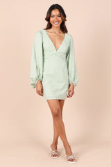 Emilina Long Sleeve Mini Dress - Sage