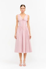 Darlene Polka Dot Linen Midi Dress - Pink