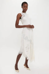 Creme Satin Lace Alessia Midi Dress