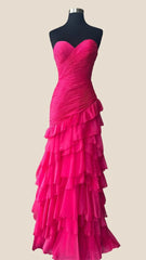 Strapless Yellow Pleated Tiered Long Dress