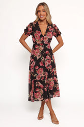 Logen Floral Midi Dress - Black Floral