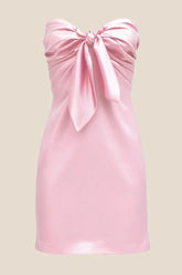 Strapless Pink Tie Front Short Dress