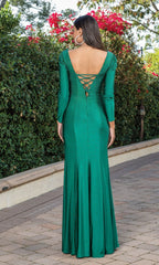 Long Sleeve Beaded Long Formal Dress