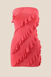 Strapless Coral Ruffled Bodycon Short Dress