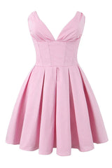 V-neck Lavender Pleated Short Party Dress