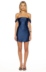 Zoella Tall Fit Navy Off The Shoulder Mini Dress