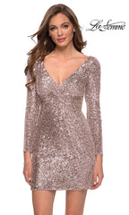 Short Sequin Long Sleeve La Femme Homecoming Dress