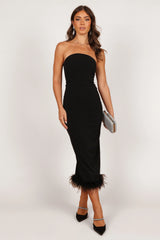 Clara Feather Trim Midi Dress - Black