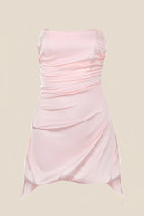 Strapless Pink Ruched Short Homecoming Dress