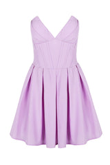 V-neck Pink Pleated Short Party Dress