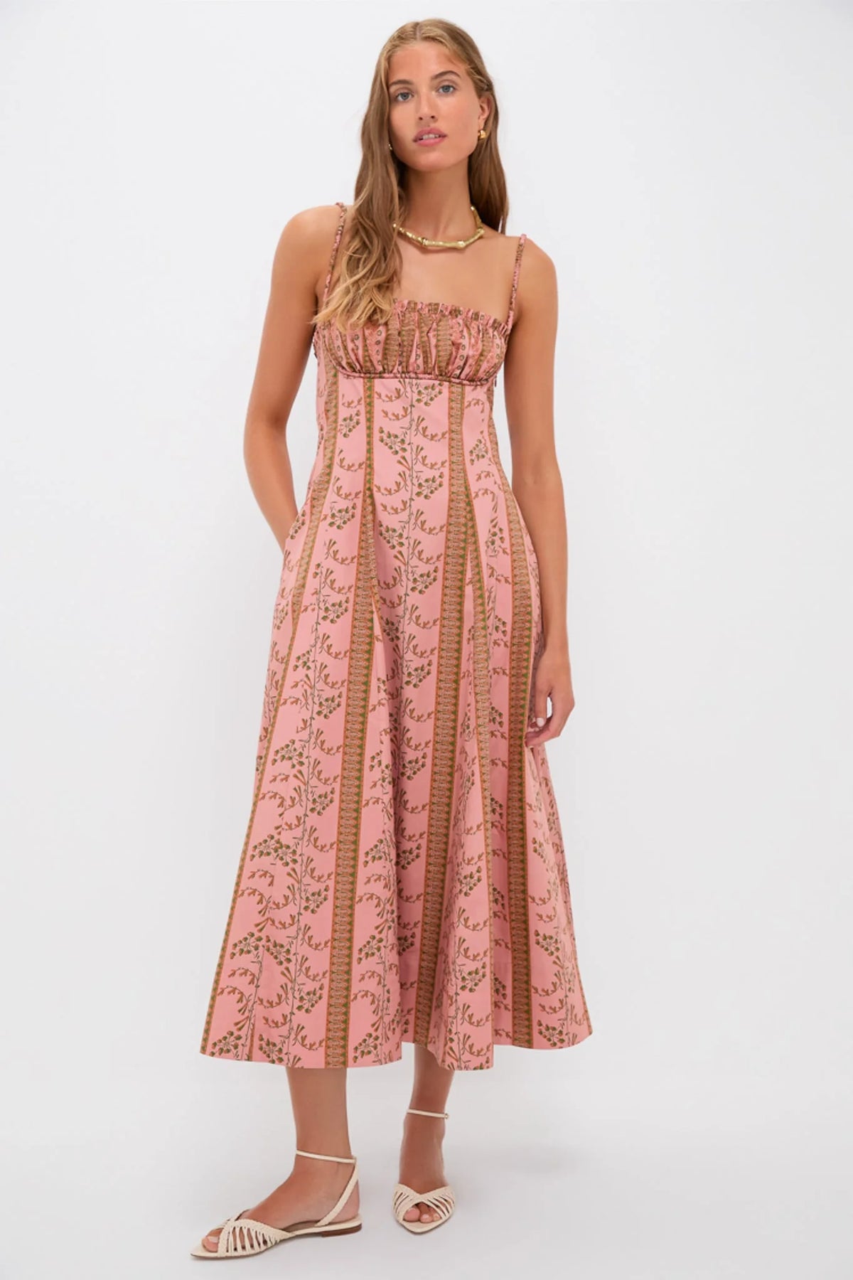 Rust Dandelion Floral Stripe Maisie Dress