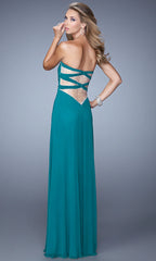 Strapless Long La Femme Prom Dress with Front Knot