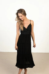 Lace Top Tiered Maxi Dress