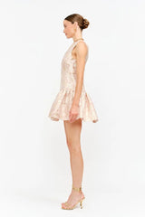 Macy Floral Jaquard Print Mini Fit 'N Flare - Pink/Gold