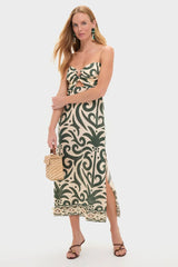 Ecru and Green Water Adventure Midi Dress