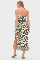 Ecru and Green Water Adventure Midi Dress