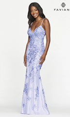 Faviana Backless Embroidered-Lace Long Prom Dress