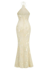 Yellow Halter 3D Flower Mermaid Dresss