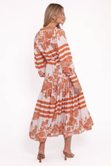 Jules Long Sleeve Dress - White/Orange