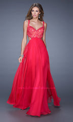 V-Neck La Femme Long Dress with Cut Out Sides